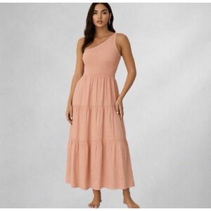 NEW NWT Entro Peach Sorbet Maxi Dress Small One Shoulder Smocked Tiered Boho
